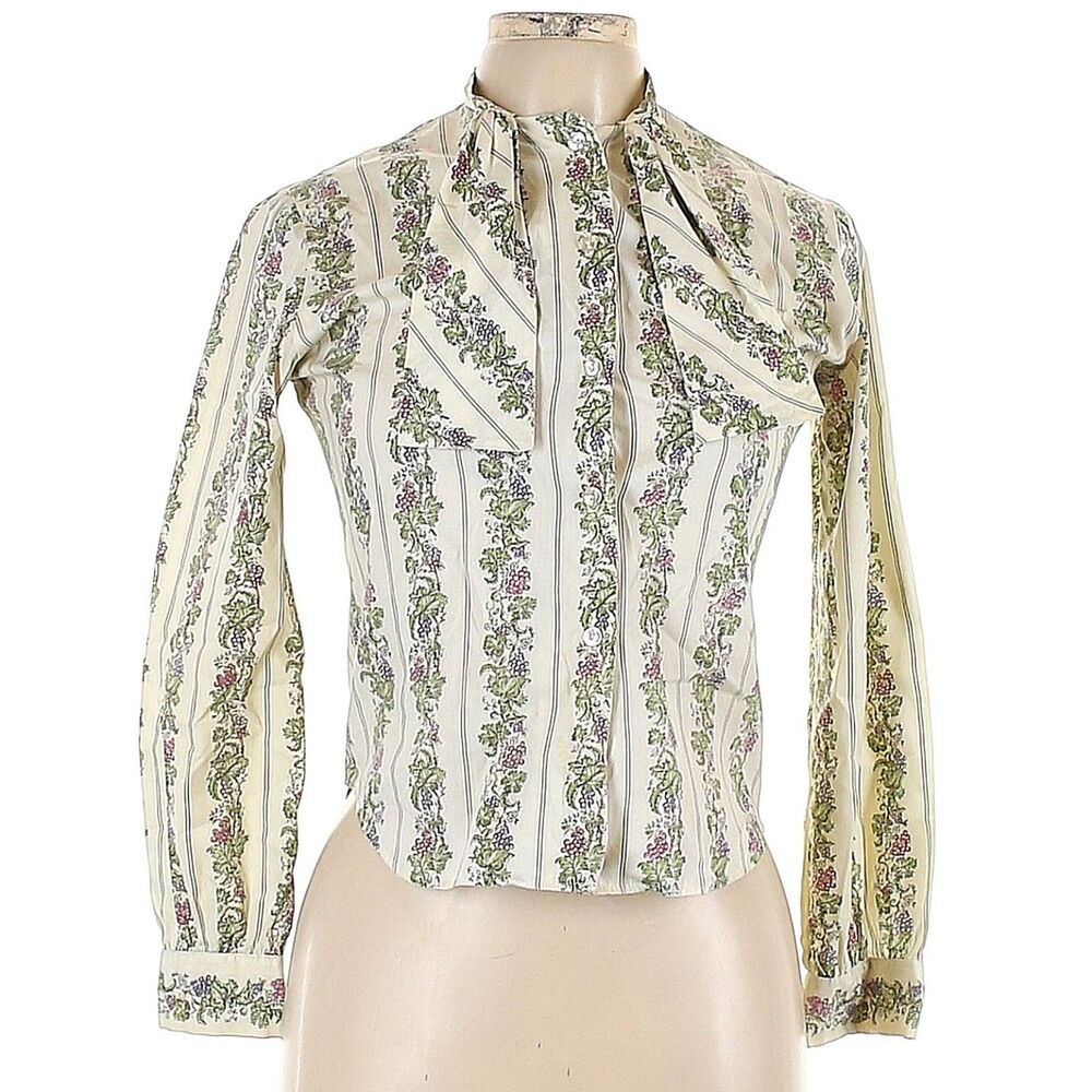 Vintage 70s Majestic Blouse Grapevine Print Cottagecore Boho Union Made Size 10